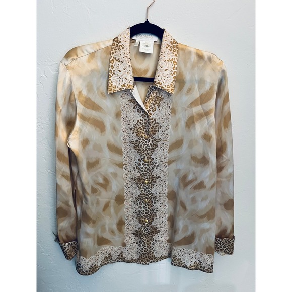 Escada Margaretha Ley Silk Animal Print Blouse Long Sleeve Top sz 8 0056 - Picture 1 of 8
